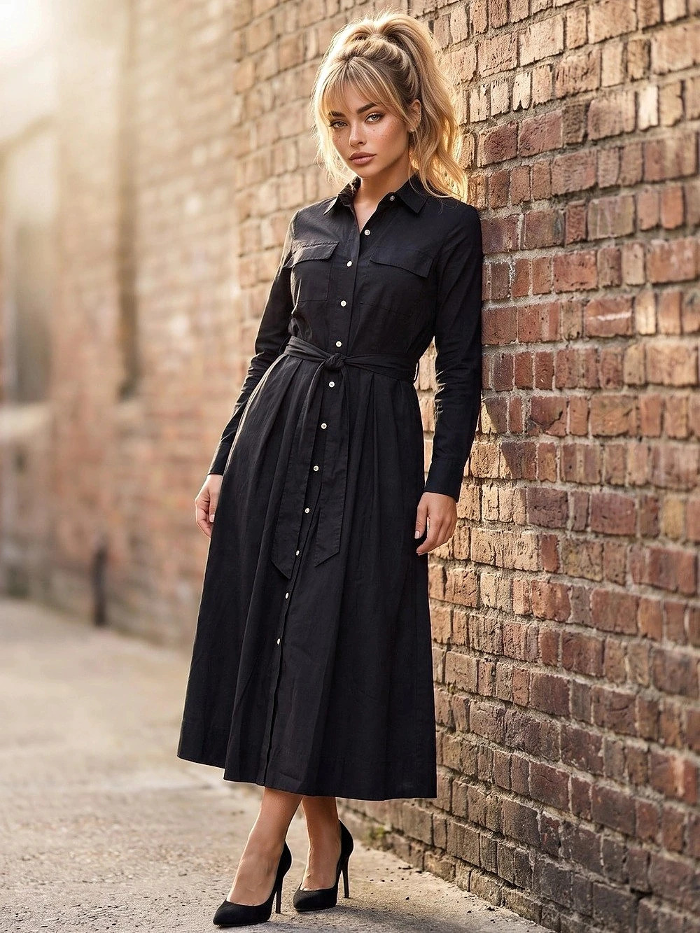 NWT Free Assembly Black Maxi Shirt Dress XS Minimalist Quiet Luxury